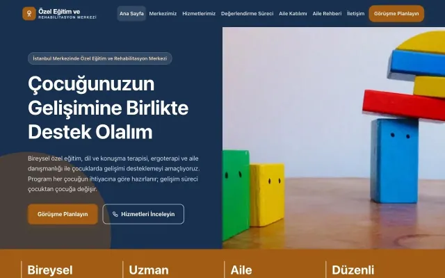 Özel Eğitim ve Rehabilitasyon Merkezi için Blok Mavi Turuncu – Özel Eğitim ve Rehabilitasyon Merkezi Web Sitesi ana sayfa görünümü