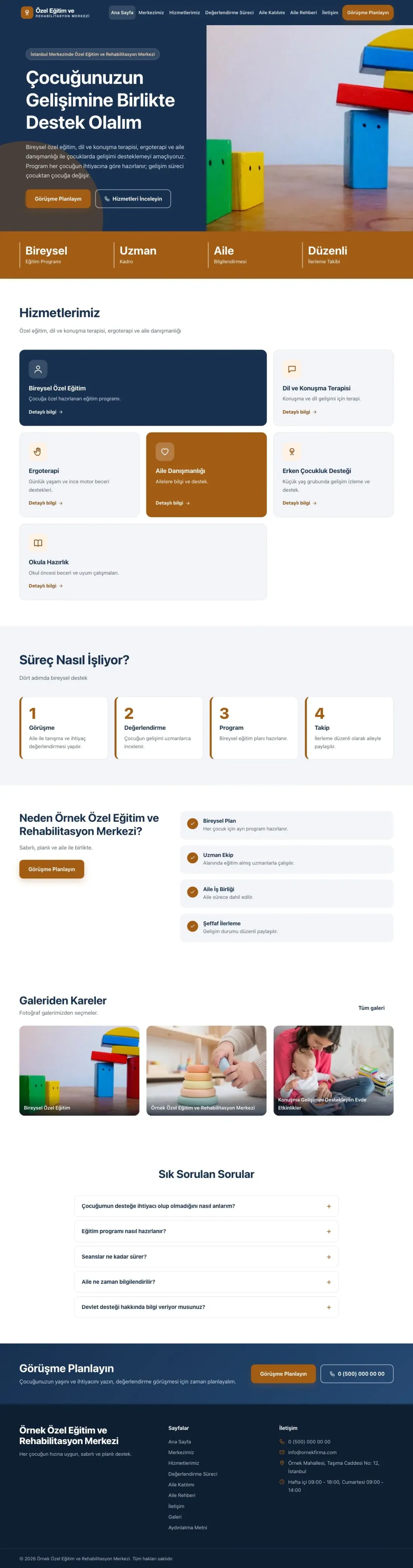 Özel Eğitim ve Rehabilitasyon Merkezi için Blok Mavi Turuncu – Özel Eğitim ve Rehabilitasyon Merkezi Web Sitesi ana sayfa görünümü