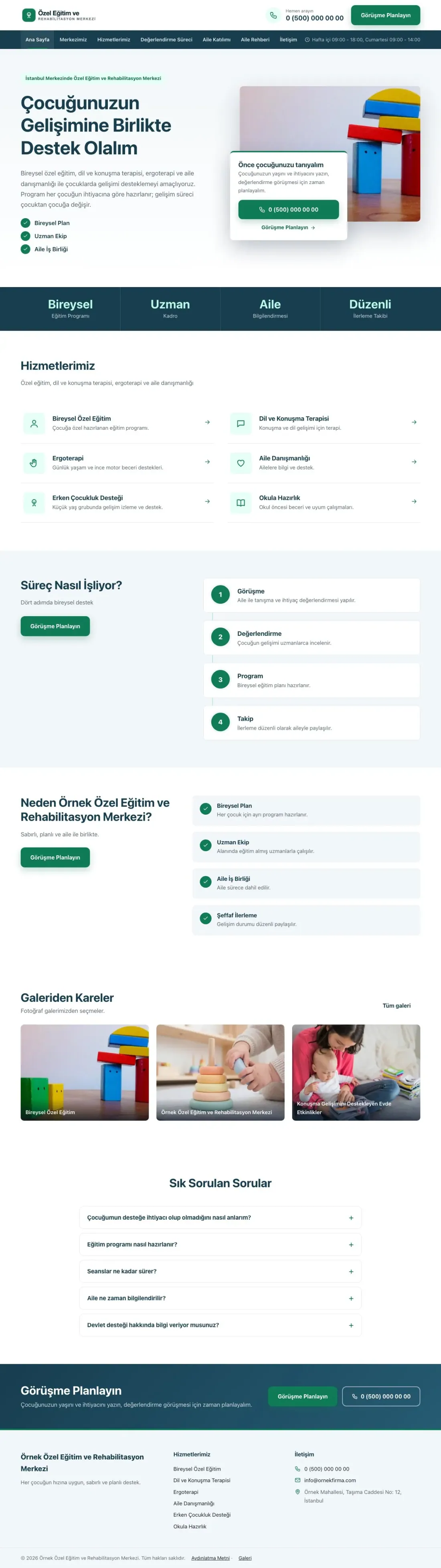 Özel Eğitim ve Rehabilitasyon Merkezi için Bölünmüş Mavi Turkuaz – Özel Eğitim ve Rehabilitasyon Merkezi Web Sitesi ana sayfa görünümü
