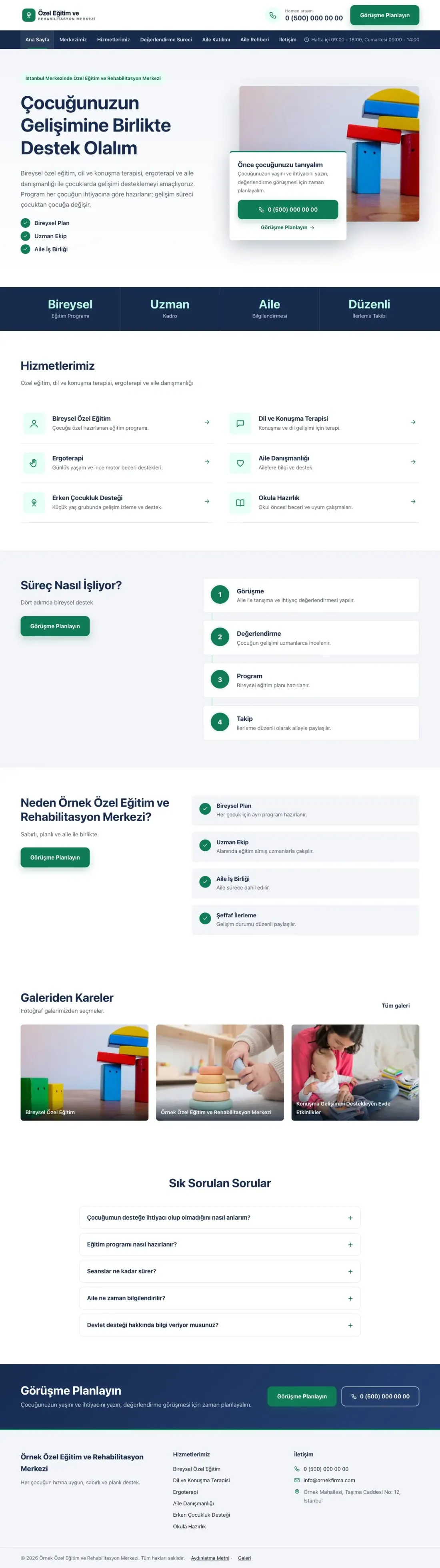 Özel Eğitim ve Rehabilitasyon Merkezi için Bölünmüş Mavi Turkuaz II – Özel Eğitim ve Rehabilitasyon Merkezi Web Sitesi ana sayfa görünümü