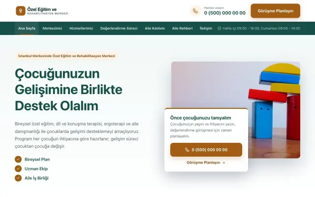 Özel Eğitim ve Rehabilitasyon Merkezi için Bölünmüş Petrol Turuncu – Özel Eğitim ve Rehabilitasyon Merkezi Web Sitesi ana sayfa görünümü