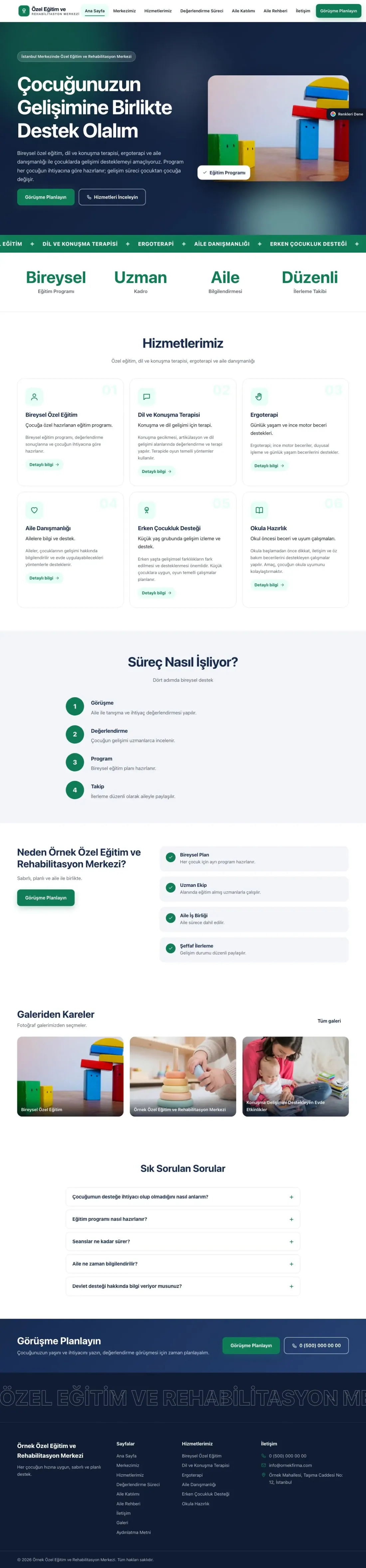 Özel Eğitim ve Rehabilitasyon Merkezi için Hareketli Mavi Turkuaz – Özel Eğitim ve Rehabilitasyon Merkezi Web Sitesi ana sayfa görünümü