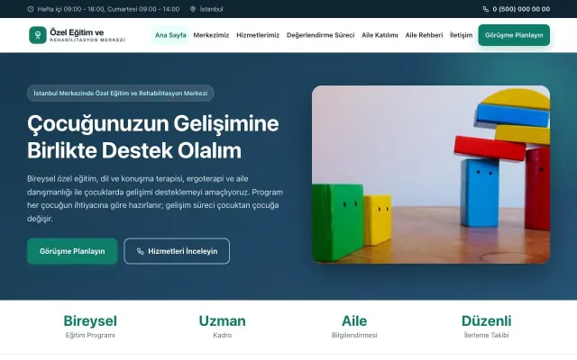 Özel Eğitim ve Rehabilitasyon Merkezi için Klasik Mavi Turkuaz – Özel Eğitim ve Rehabilitasyon Merkezi Web Sitesi ana sayfa görünümü