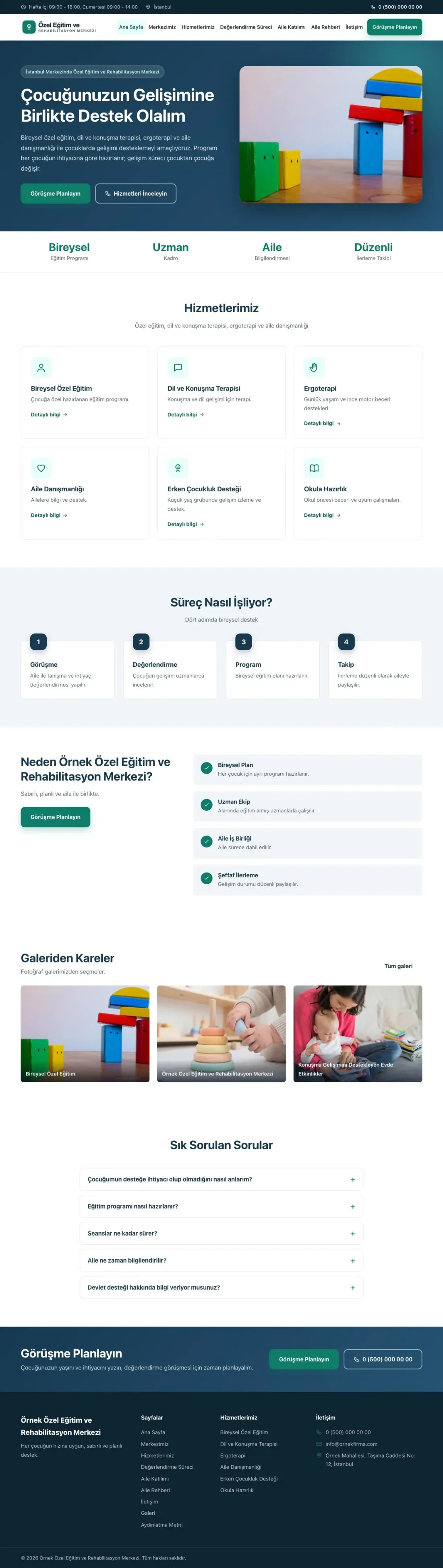Özel Eğitim ve Rehabilitasyon Merkezi için Klasik Mavi Turkuaz – Özel Eğitim ve Rehabilitasyon Merkezi Web Sitesi ana sayfa görünümü