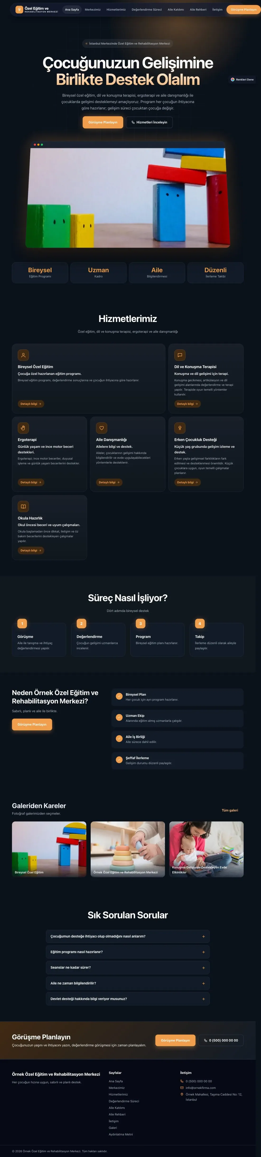 Özel Eğitim ve Rehabilitasyon Merkezi için Koyu Modern Mavi Turuncu – Özel Eğitim ve Rehabilitasyon Merkezi Web Sitesi ana sayfa görünümü