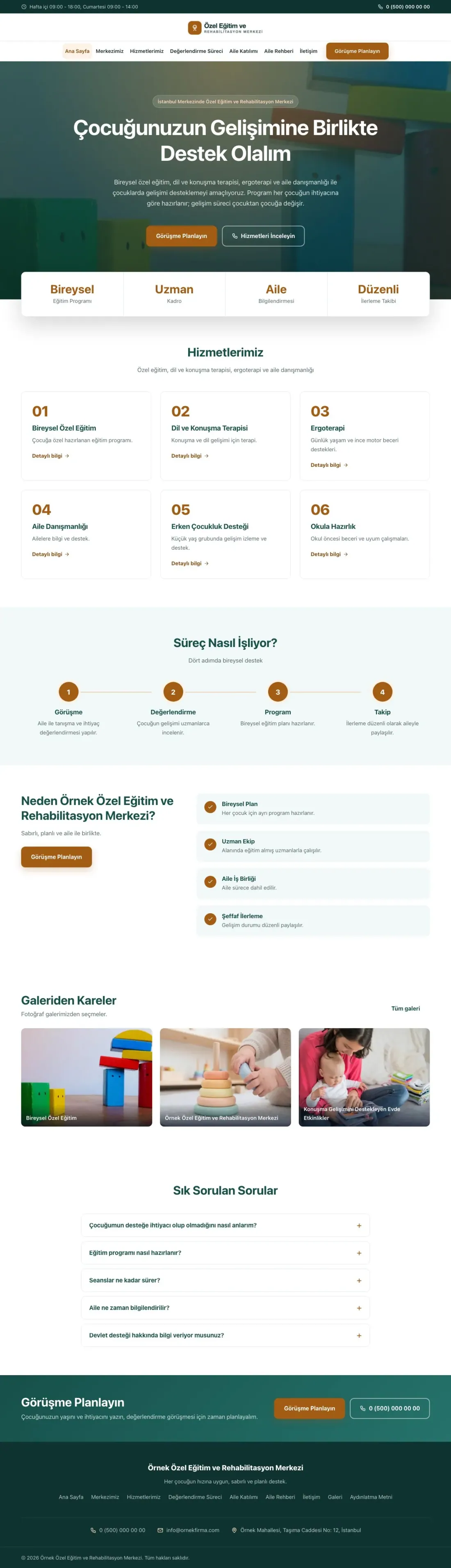 Özel Eğitim ve Rehabilitasyon Merkezi için Merkez Petrol Turuncu – Özel Eğitim ve Rehabilitasyon Merkezi Web Sitesi ana sayfa görünümü