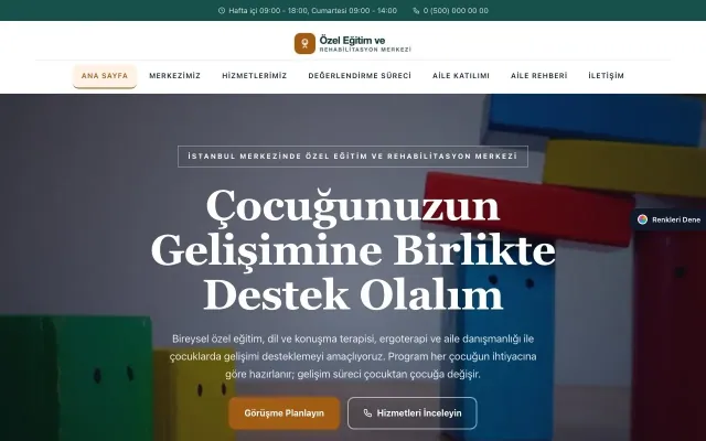 Özel Eğitim ve Rehabilitasyon Merkezi için Zigzag Petrol Turuncu – Özel Eğitim ve Rehabilitasyon Merkezi Web Sitesi ana sayfa görünümü
