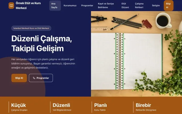 Özel Kurs ve Dershane için Blok Lacivert Turuncu – Özel Kurs ve Dershane Web Sitesi ana sayfa görünümü