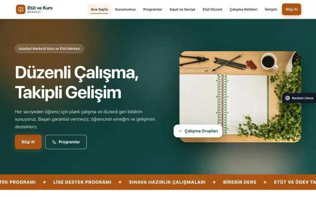 Özel Kurs ve Dershane için Hareketli Petrol Turuncu – Özel Kurs ve Dershane Web Sitesi ana sayfa görünümü