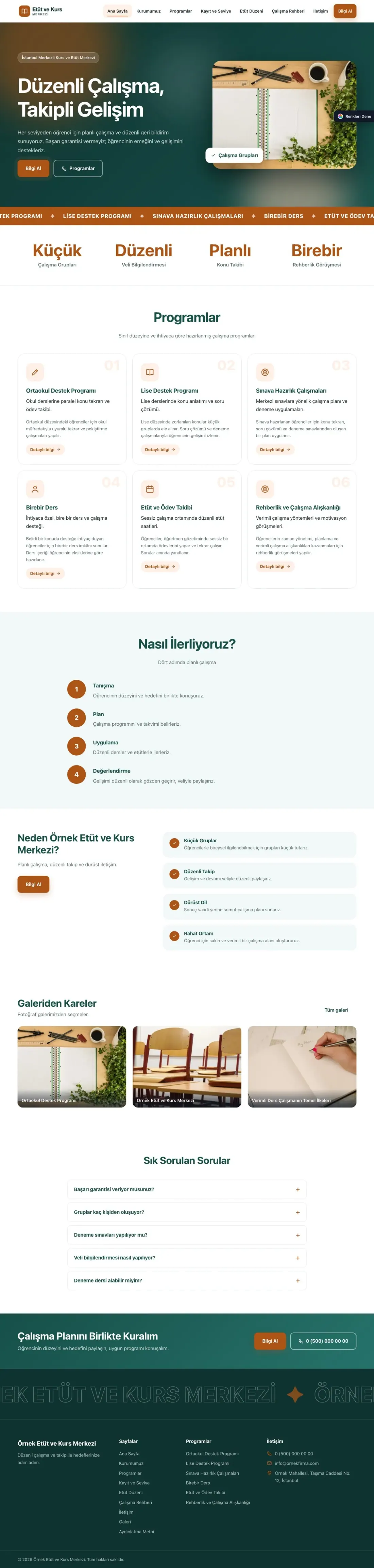 Özel Kurs ve Dershane için Hareketli Petrol Turuncu – Özel Kurs ve Dershane Web Sitesi ana sayfa görünümü