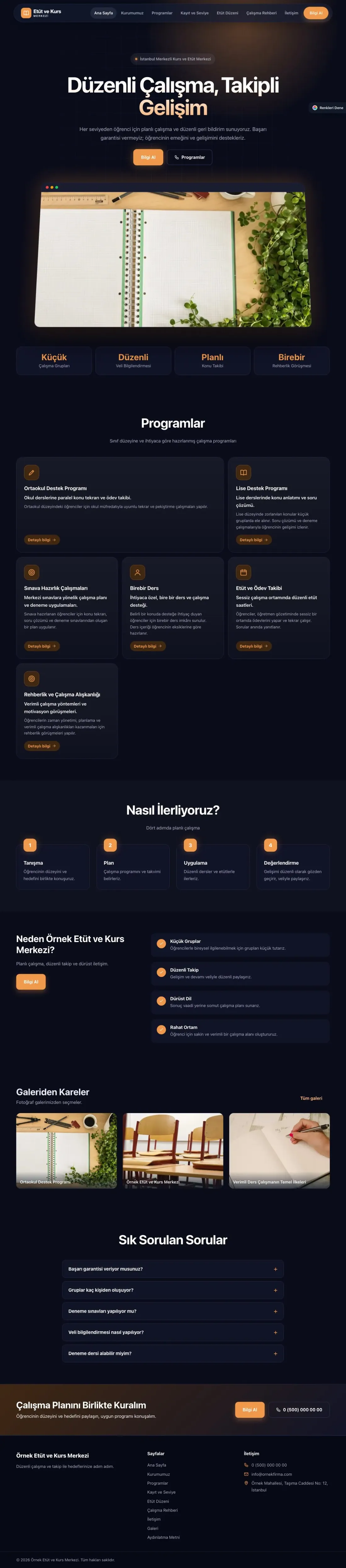 Özel Kurs ve Dershane için Koyu Modern Lacivert Turuncu – Özel Kurs ve Dershane Web Sitesi ana sayfa görünümü