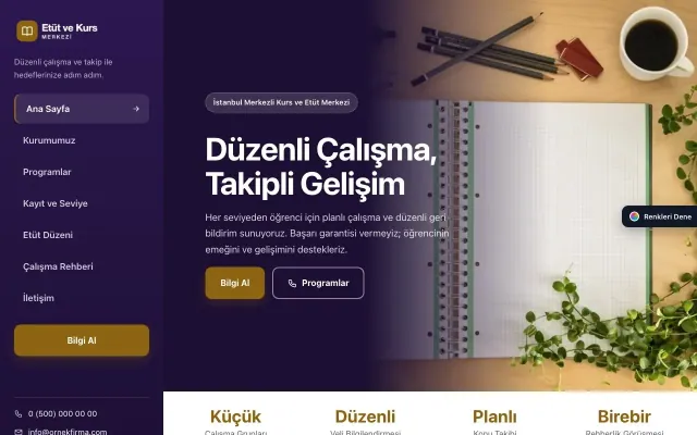Özel Kurs ve Dershane için Sol Menü Mor Amber – Özel Kurs ve Dershane Web Sitesi ana sayfa görünümü