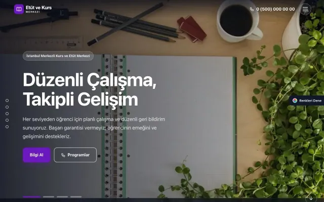 Özel Kurs ve Dershane için Tam Ekran Mavi Mor – Özel Kurs ve Dershane Web Sitesi ana sayfa görünümü