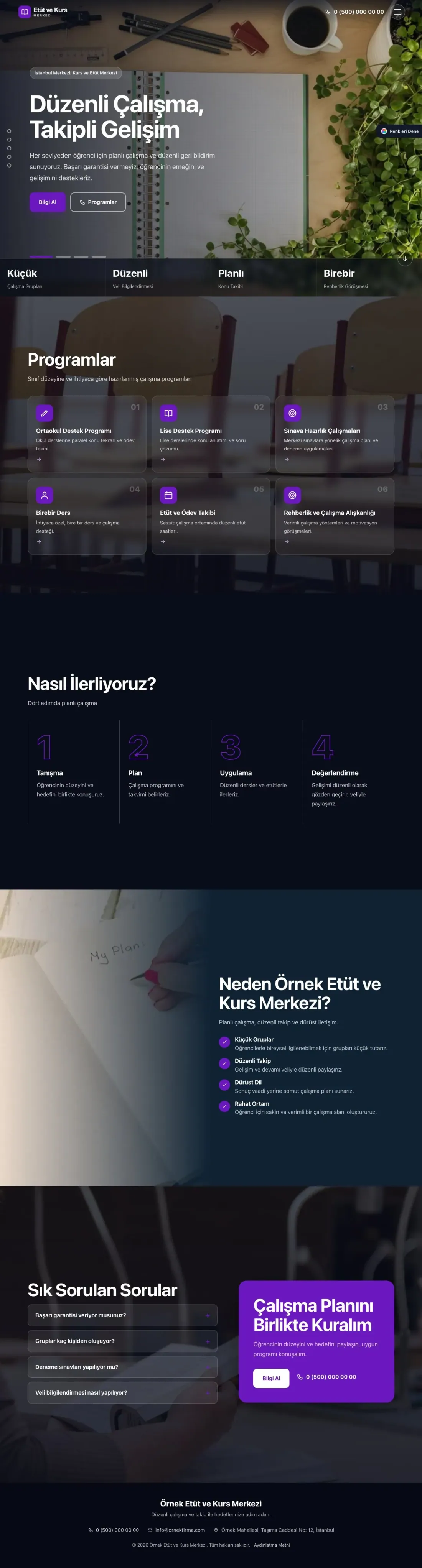 Özel Kurs ve Dershane için Tam Ekran Mavi Mor – Özel Kurs ve Dershane Web Sitesi ana sayfa görünümü