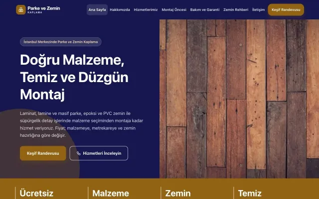 Parke ve Zemin Kaplama için Blok Lacivert Turuncu – Parke ve Zemin Kaplama Web Sitesi ana sayfa görünümü