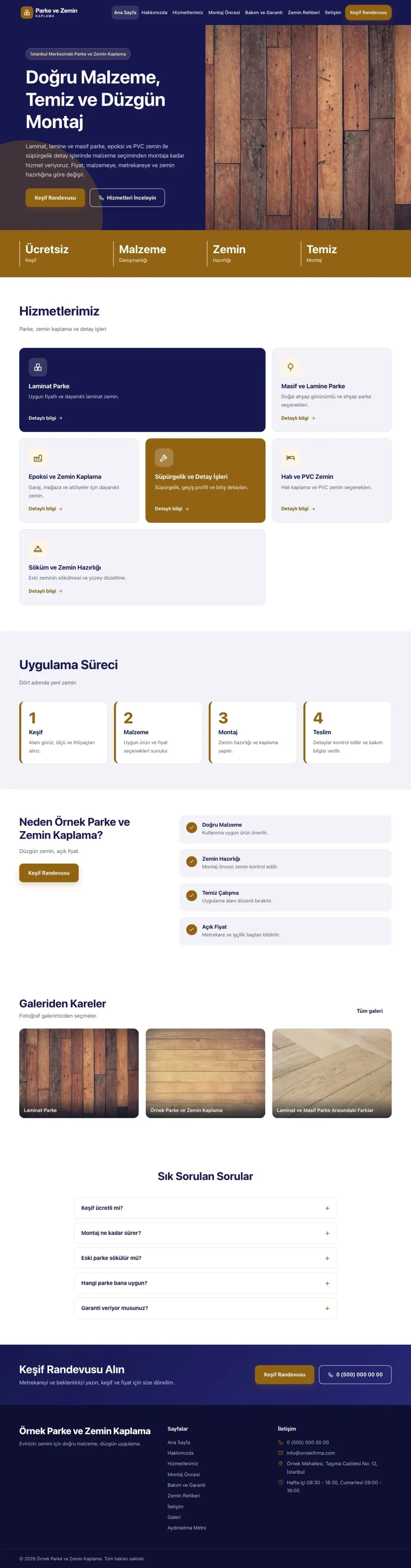 Parke ve Zemin Kaplama için Blok Lacivert Turuncu – Parke ve Zemin Kaplama Web Sitesi ana sayfa görünümü
