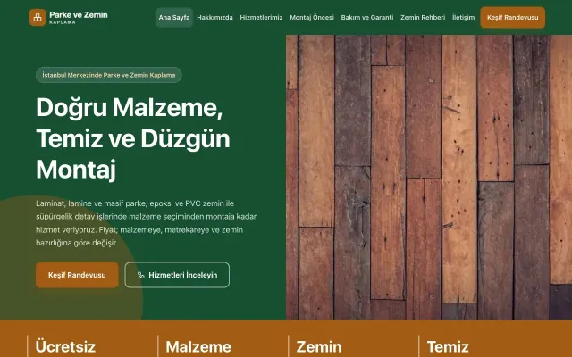Parke ve Zemin Kaplama için Blok Yeşil Turuncu – Parke ve Zemin Kaplama Web Sitesi ana sayfa görünümü