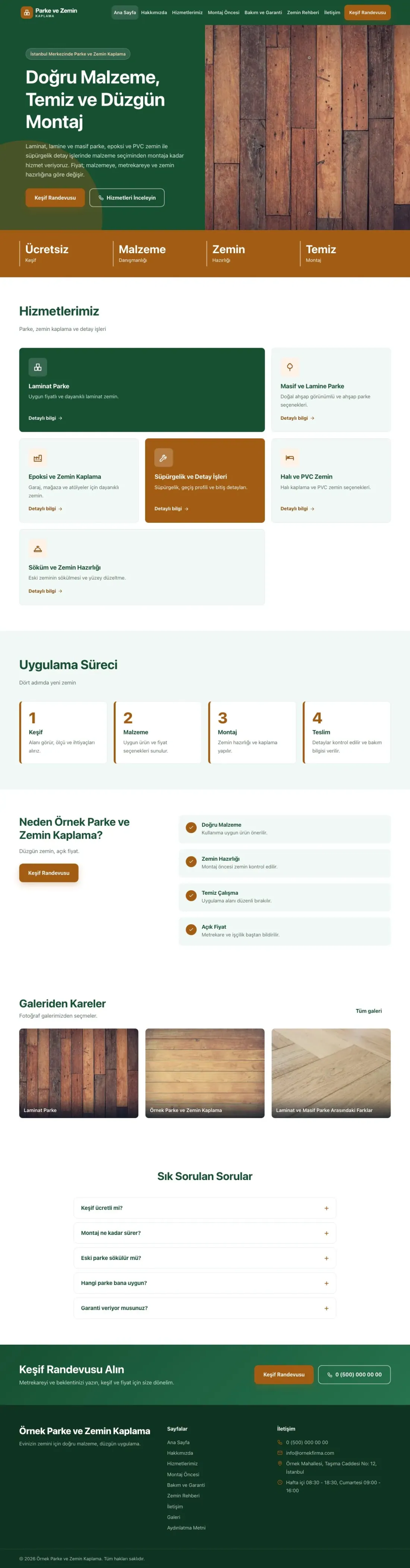Parke ve Zemin Kaplama için Blok Yeşil Turuncu – Parke ve Zemin Kaplama Web Sitesi ana sayfa görünümü