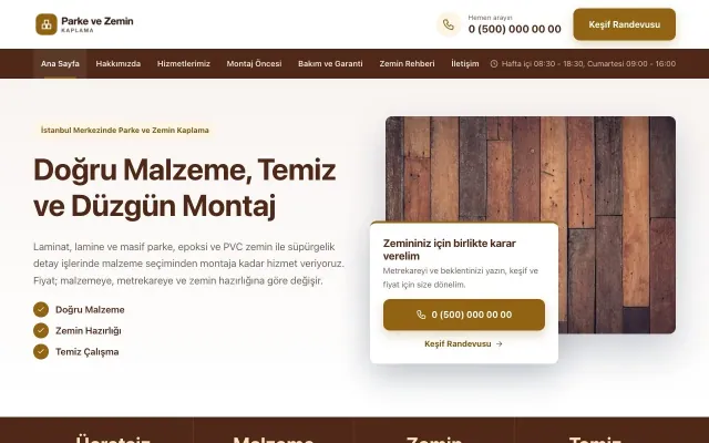 Parke ve Zemin Kaplama için Bölünmüş Kahve Turuncu – Parke ve Zemin Kaplama Web Sitesi ana sayfa görünümü