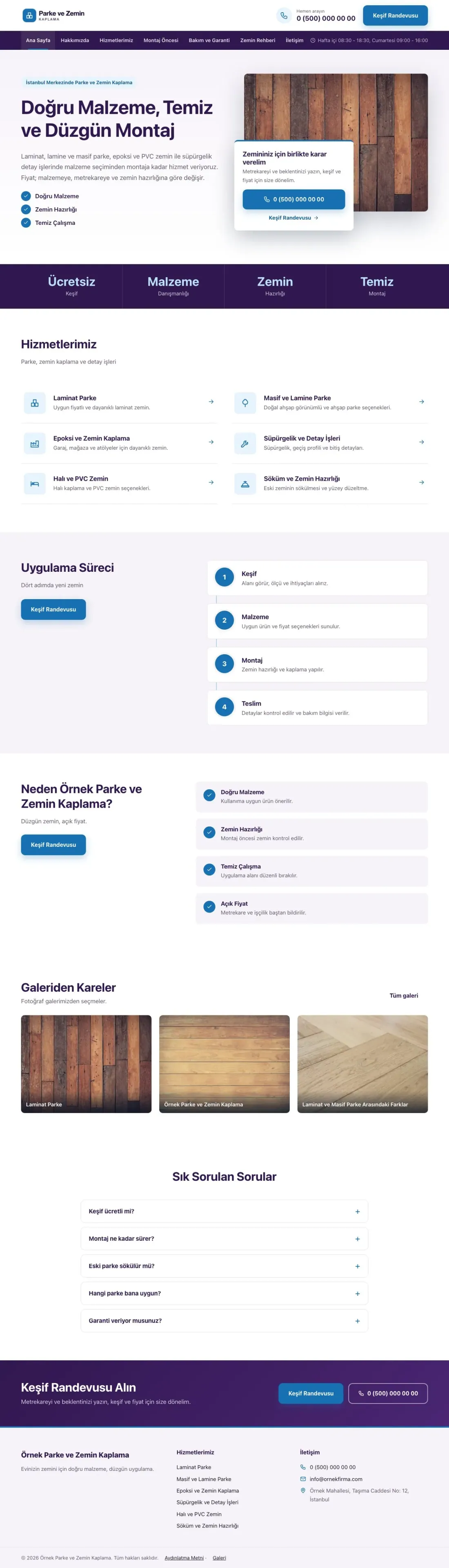 Parke ve Zemin Kaplama için Bölünmüş Mor Mavi – Parke ve Zemin Kaplama Web Sitesi ana sayfa görünümü
