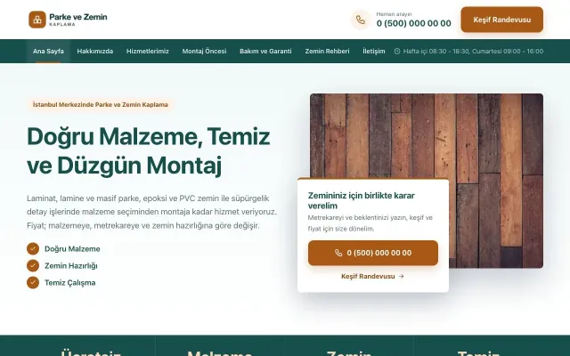 Parke ve Zemin Kaplama için Bölünmüş Petrol Turuncu – Parke ve Zemin Kaplama Web Sitesi ana sayfa görünümü