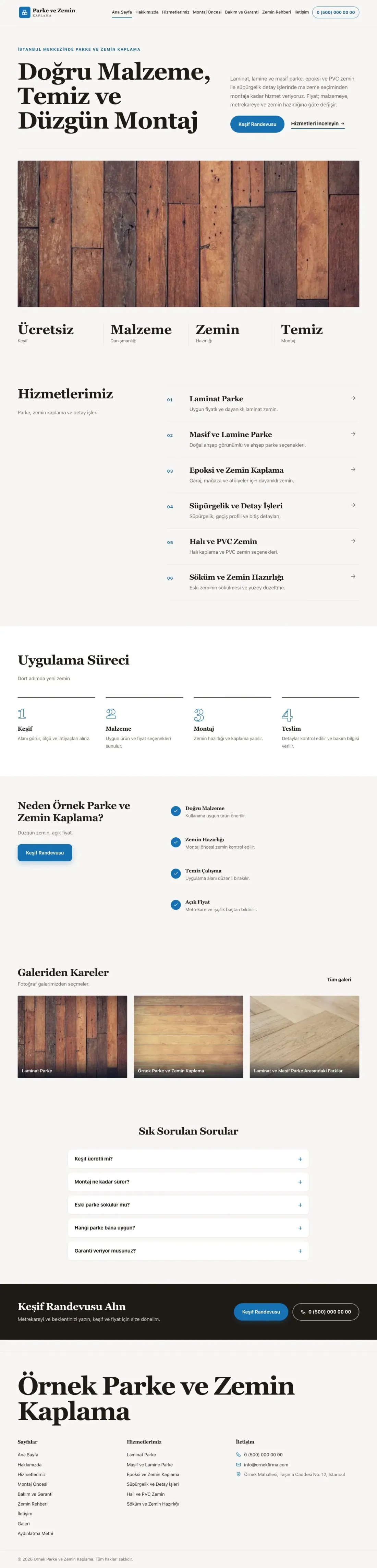 Parke ve Zemin Kaplama için Dergi Editoryal Kahve Mavi – Parke ve Zemin Kaplama Web Sitesi ana sayfa görünümü