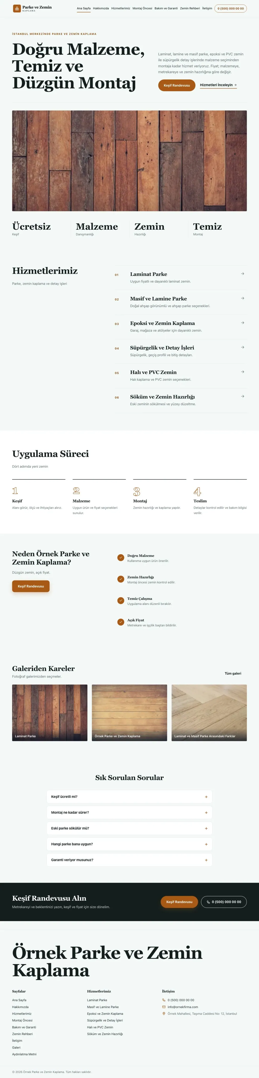 Parke ve Zemin Kaplama için Dergi Editoryal Petrol Turuncu – Parke ve Zemin Kaplama Web Sitesi ana sayfa görünümü