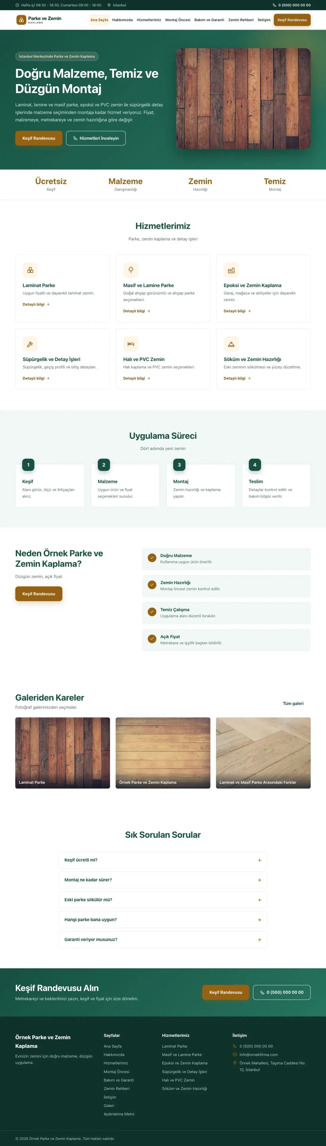 Parke ve Zemin Kaplama için Klasik Petrol Turuncu – Parke ve Zemin Kaplama Web Sitesi ana sayfa görünümü