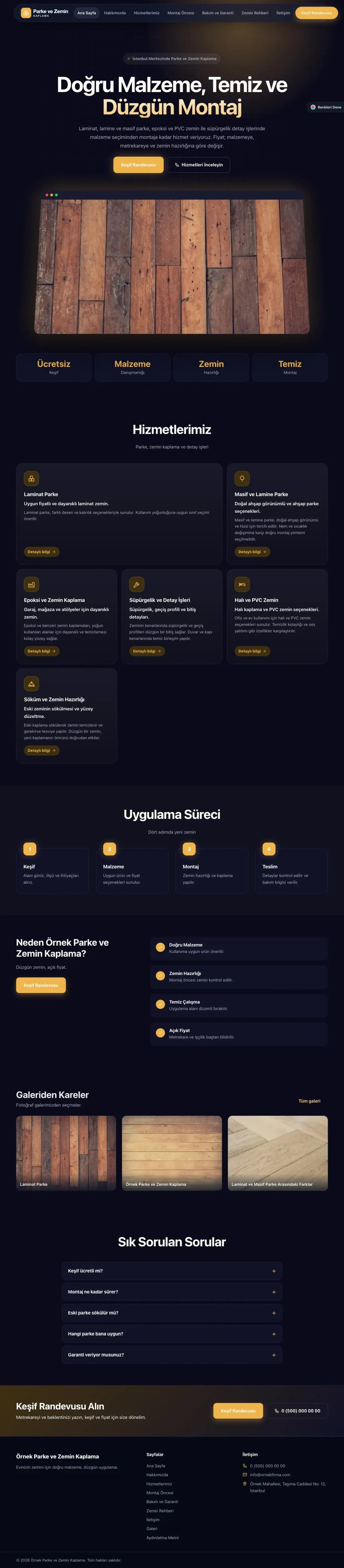 Parke ve Zemin Kaplama için Koyu Modern Lacivert Turuncu – Parke ve Zemin Kaplama Web Sitesi ana sayfa görünümü