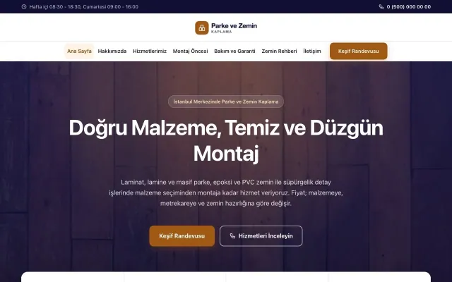 Parke ve Zemin Kaplama için Merkez Lacivert Turuncu – Parke ve Zemin Kaplama Web Sitesi ana sayfa görünümü