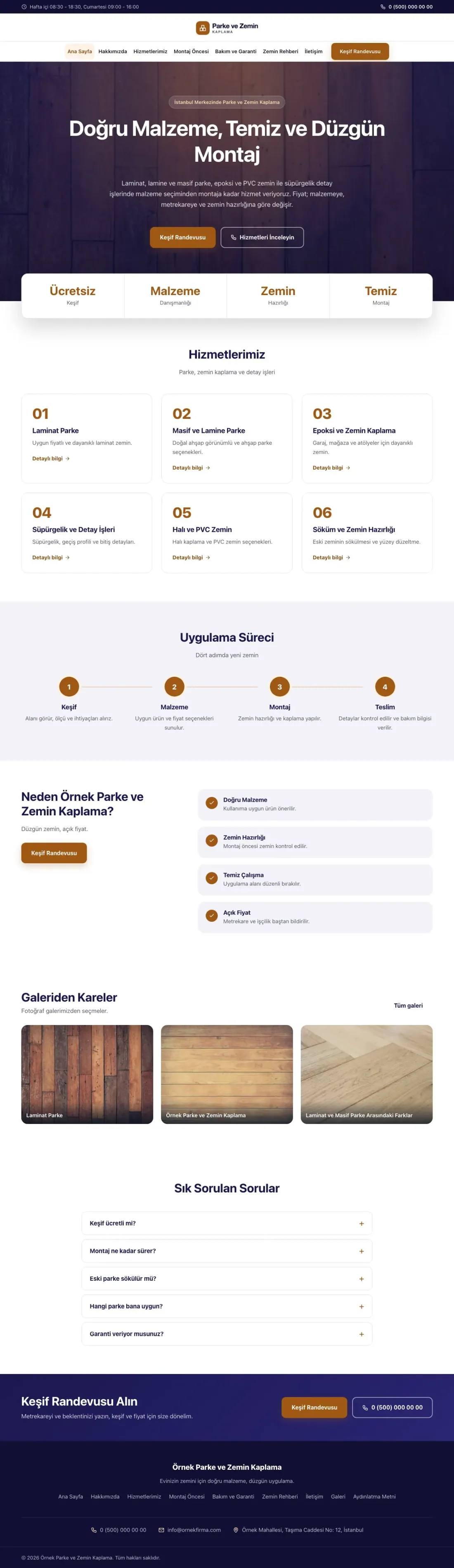 Parke ve Zemin Kaplama için Merkez Lacivert Turuncu – Parke ve Zemin Kaplama Web Sitesi ana sayfa görünümü