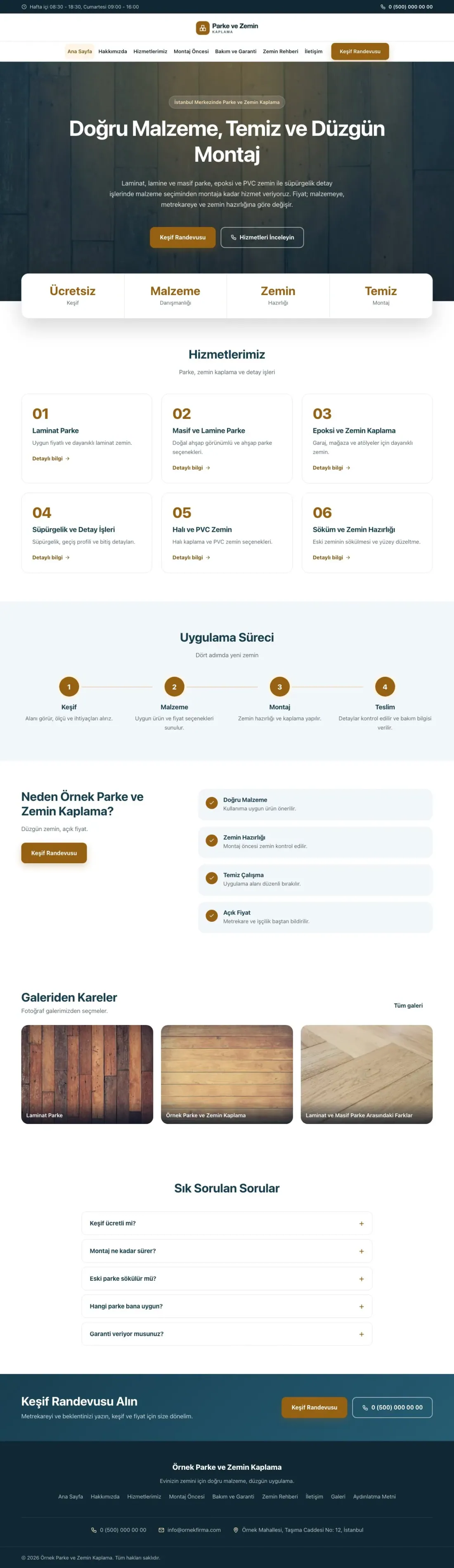 Parke ve Zemin Kaplama için Merkez Mavi Turuncu – Parke ve Zemin Kaplama Web Sitesi ana sayfa görünümü