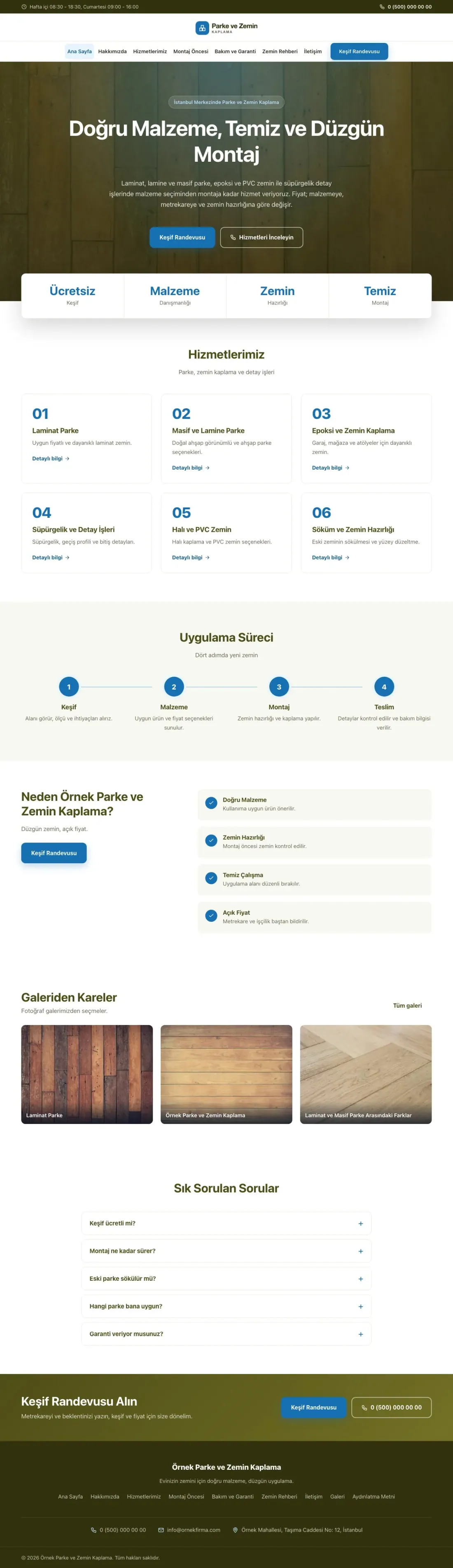 Parke ve Zemin Kaplama için Merkez Zeytin Mavi – Parke ve Zemin Kaplama Web Sitesi ana sayfa görünümü