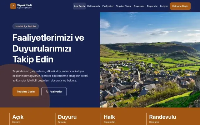 Blok Lacivert Turuncu – Parti ve Aday Web Sitesi ana sayfa görünümü