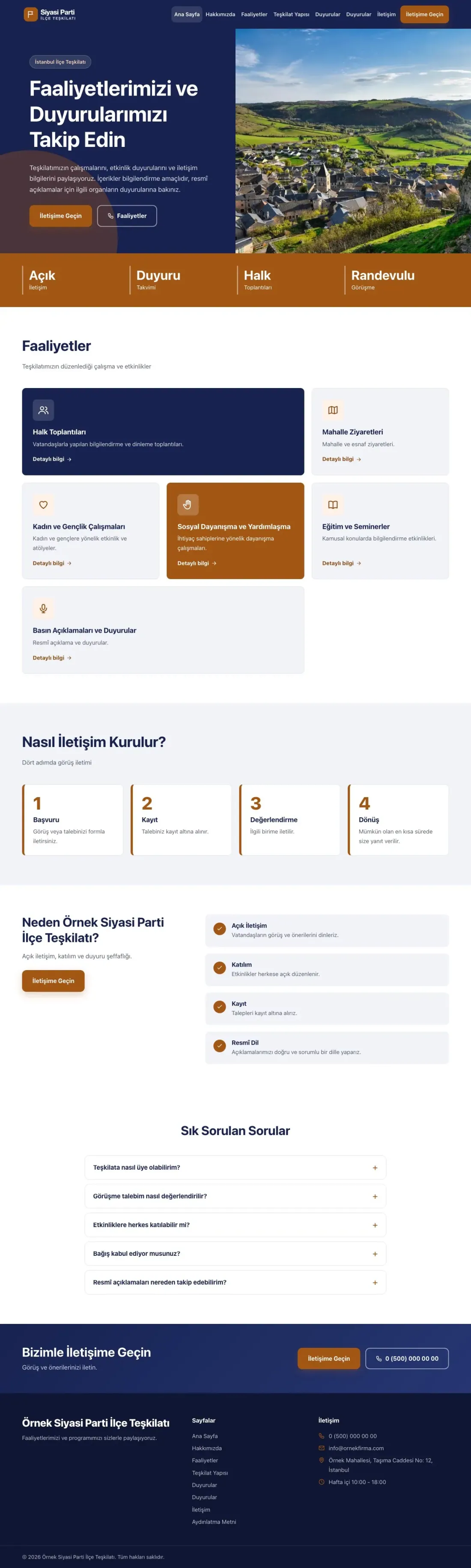 Blok Lacivert Turuncu – Parti ve Aday Web Sitesi ana sayfa görünümü