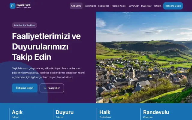 Blok Mor Mavi – Parti ve Aday Web Sitesi ana sayfa görünümü
