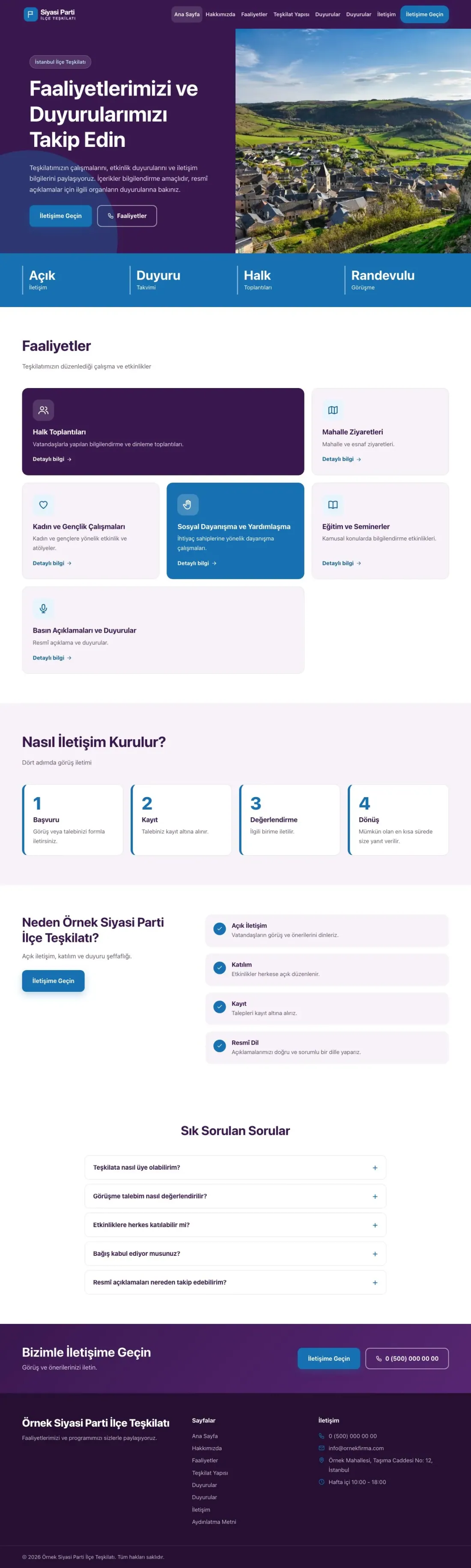 Blok Mor Mavi – Parti ve Aday Web Sitesi ana sayfa görünümü