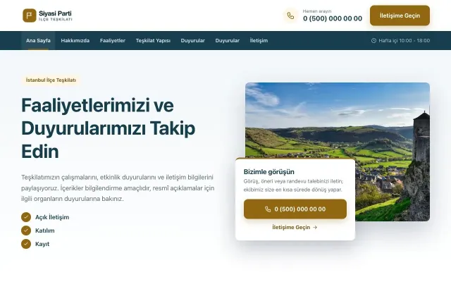 Bölünmüş Mavi Amber – Parti ve Aday Web Sitesi ana sayfa görünümü