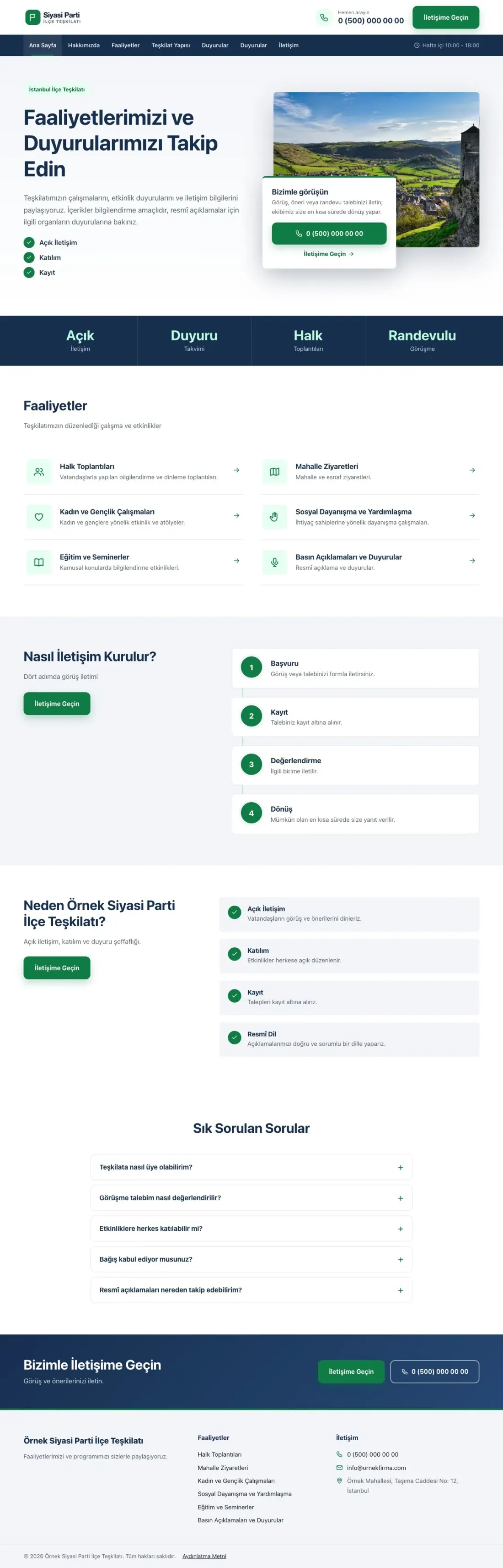 Bölünmüş Mavi Yeşil – Parti ve Aday Web Sitesi ana sayfa görünümü