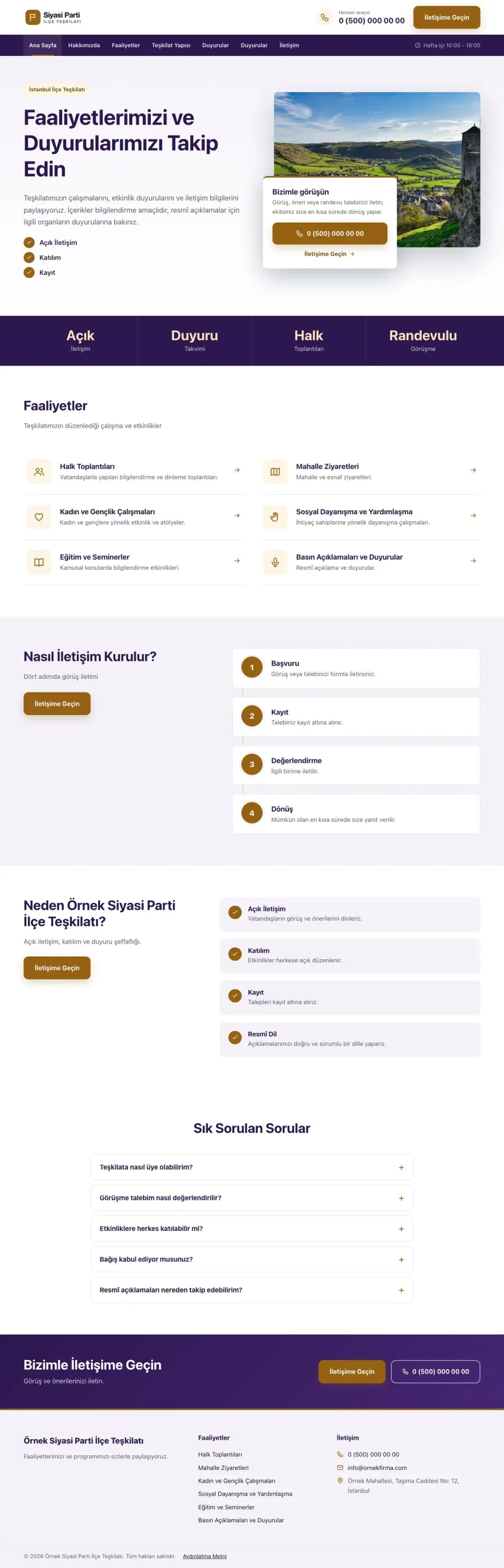 Bölünmüş Mor Turuncu – Parti ve Aday Web Sitesi ana sayfa görünümü