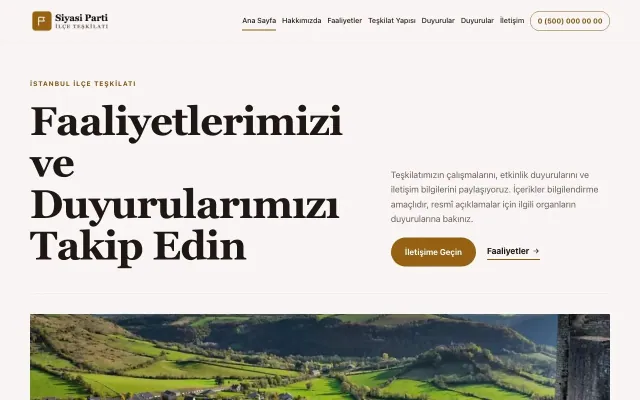 Editoryal Kahve Turuncu – Parti ve Aday Web Sitesi ana sayfa görünümü
