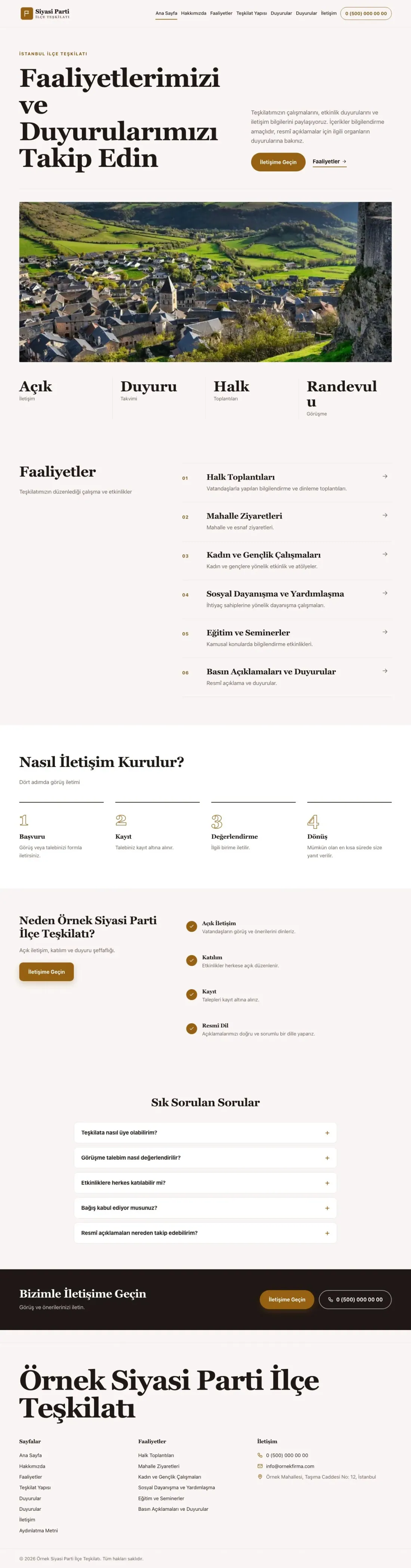 Editoryal Kahve Turuncu – Parti ve Aday Web Sitesi ana sayfa görünümü