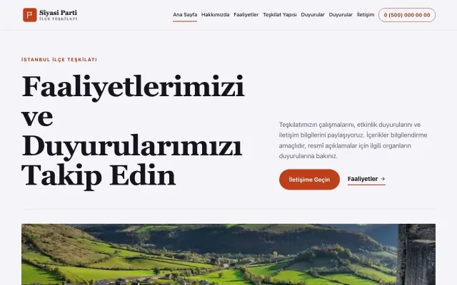 Editoryal Lacivert Turuncu – Parti ve Aday Web Sitesi ana sayfa görünümü