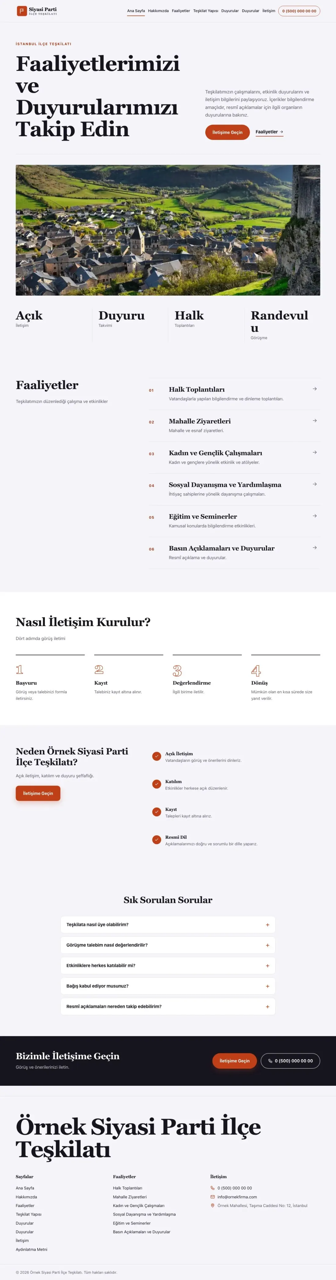 Editoryal Lacivert Turuncu – Parti ve Aday Web Sitesi ana sayfa görünümü