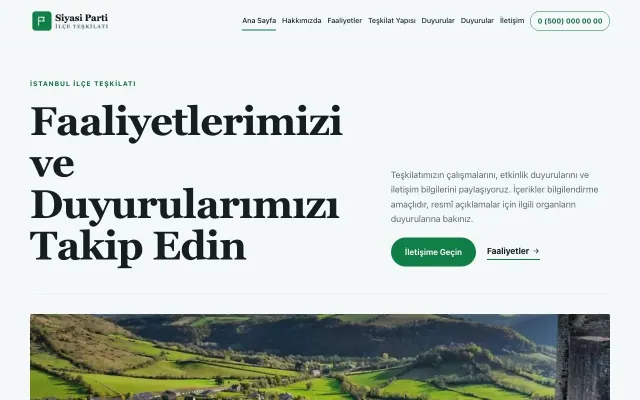 Editoryal Petrol Yeşil – Parti ve Aday Web Sitesi ana sayfa görünümü