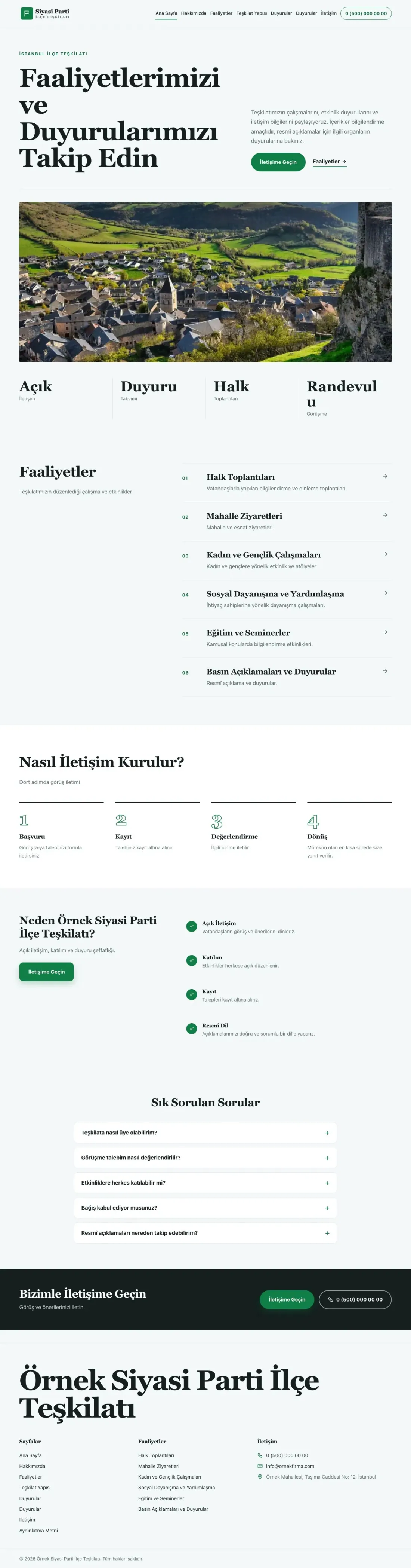 Editoryal Petrol Yeşil – Parti ve Aday Web Sitesi ana sayfa görünümü