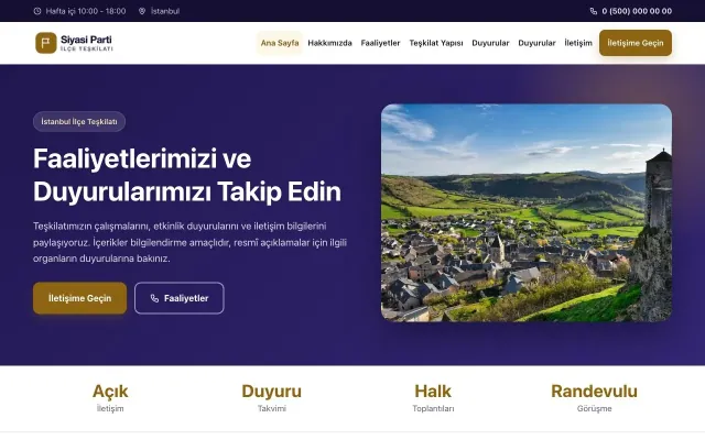 Klasik Lacivert Amber – Parti ve Aday Web Sitesi ana sayfa görünümü