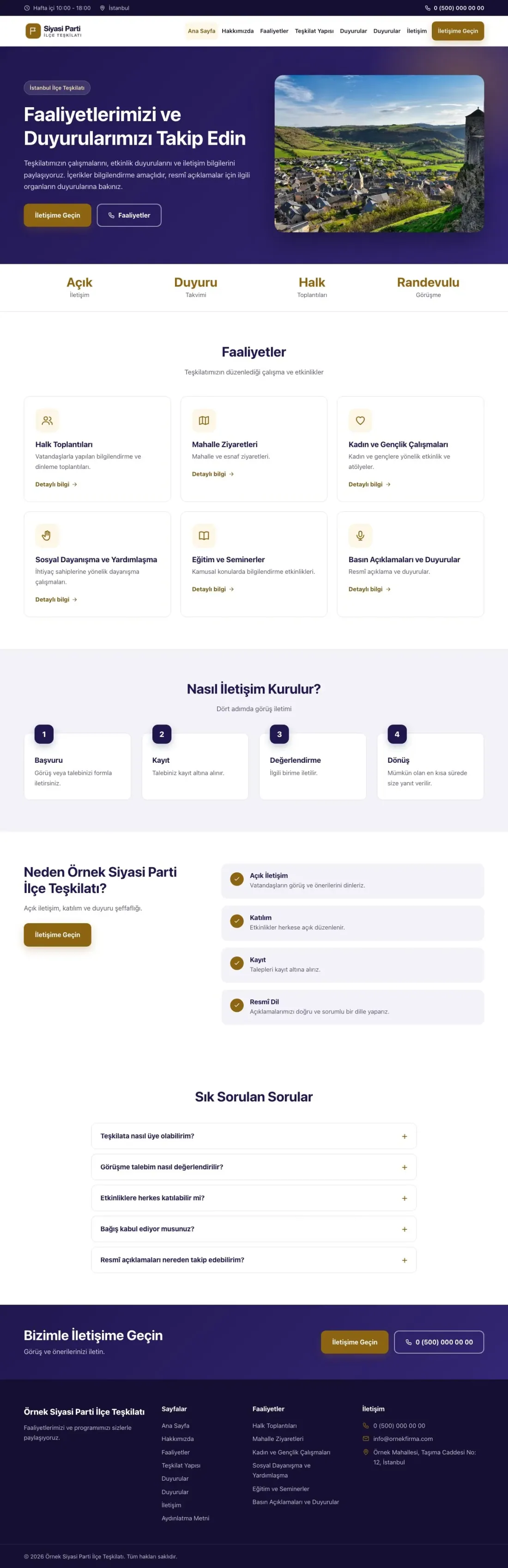 Klasik Lacivert Amber – Parti ve Aday Web Sitesi ana sayfa görünümü