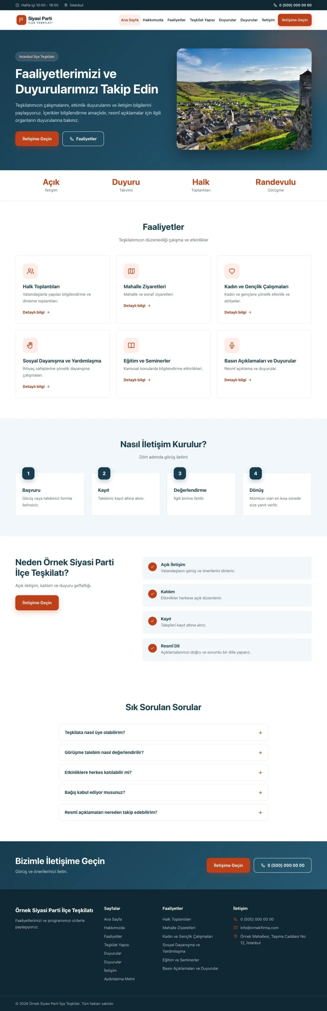 Klasik Mavi Turuncu – Parti ve Aday Web Sitesi ana sayfa görünümü