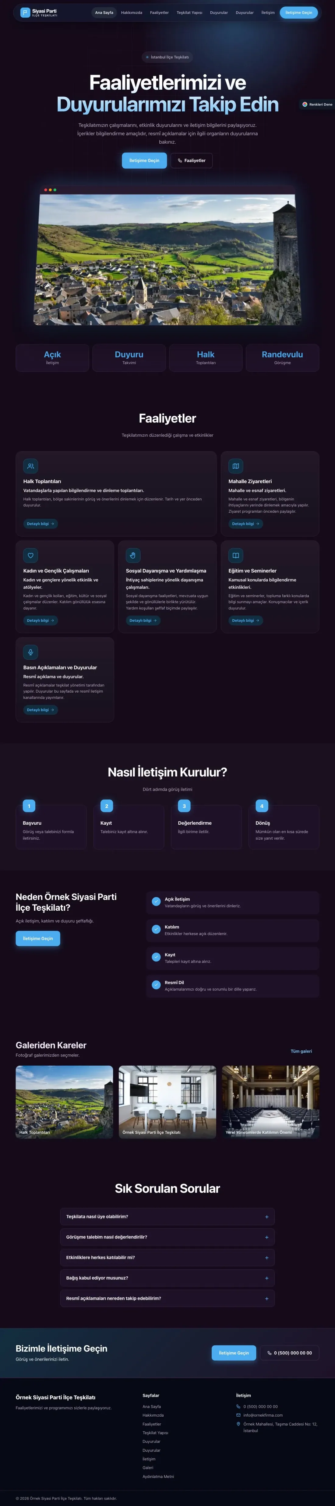 Parti ve Aday için Koyu Modern Mor Mavi – Parti ve Aday Web Sitesi ana sayfa görünümü